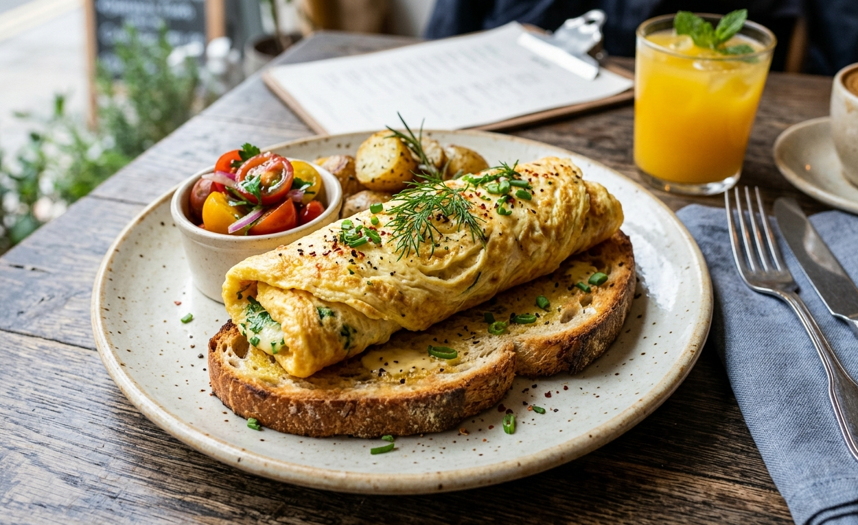 Omelette + Crispy Brown Bread (Trứng Cuộn)